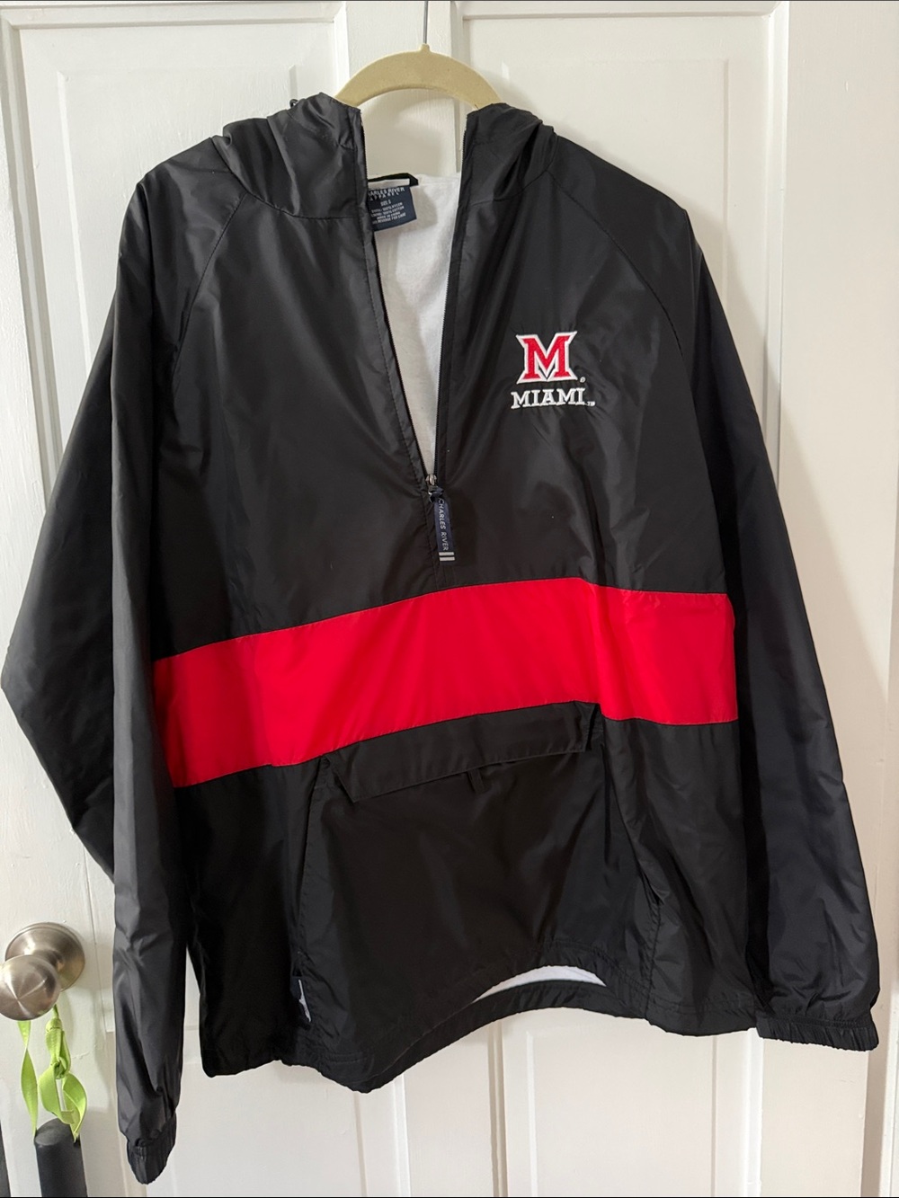 Miami Black and Red Pullover Windbreaker with lining for warmth